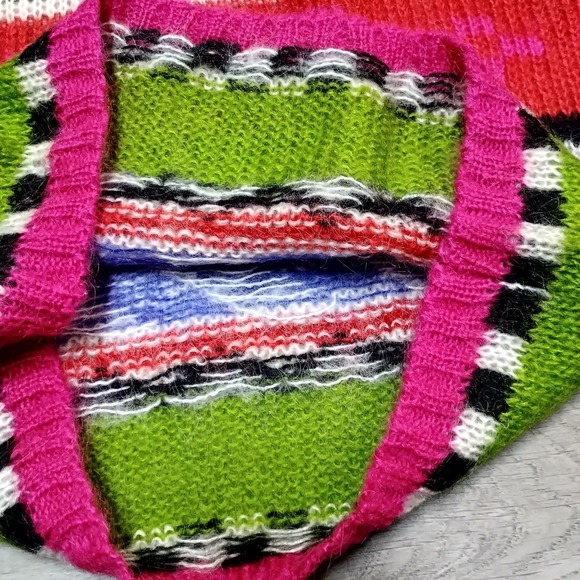 Vintage Mohair Turtle Neck Sweater Geometric Colorful 80s Sweater Tunic Large - Picture 3 of 7